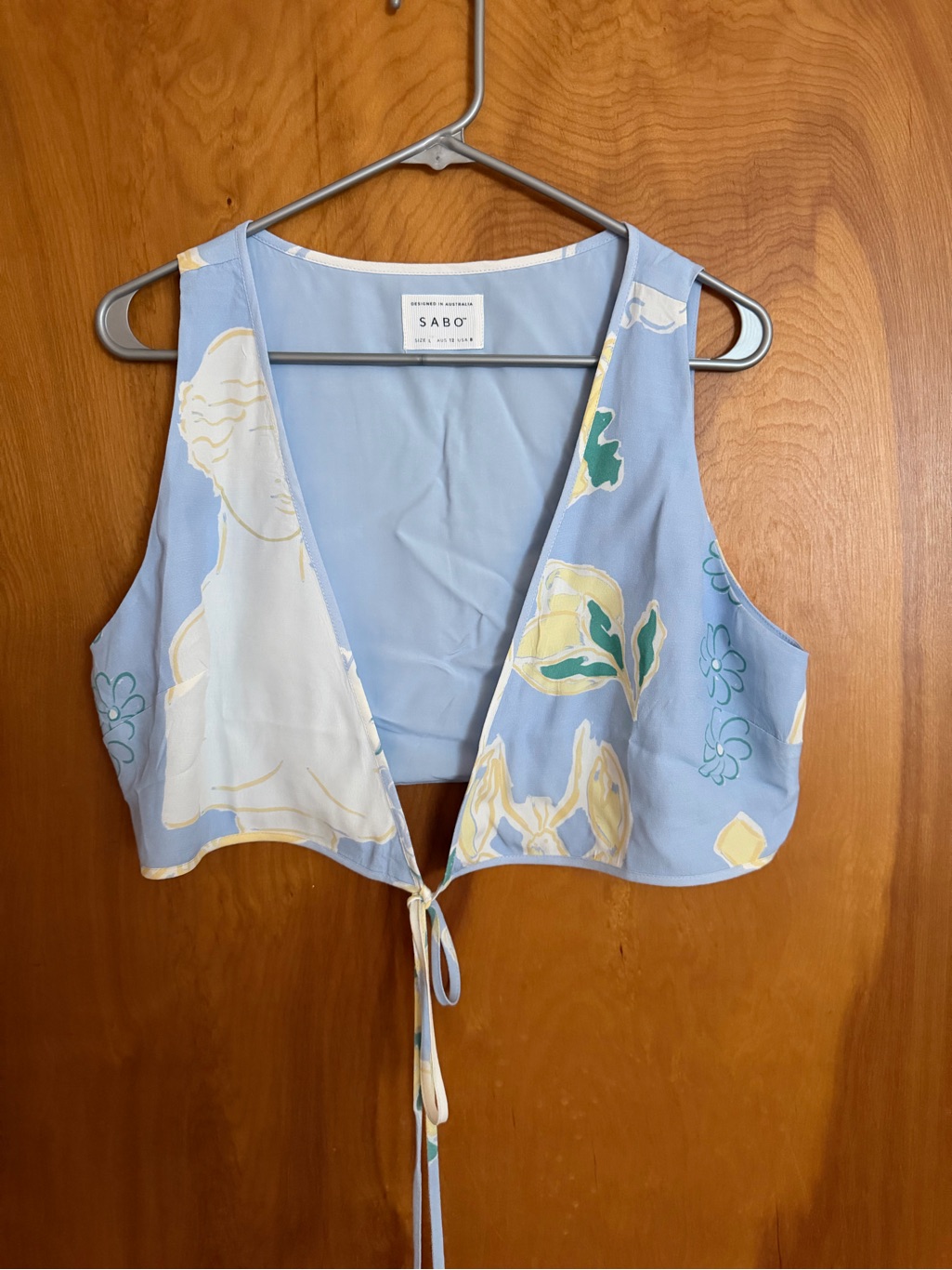 Sky Blue Floral Tie-Front Crop Top And Tie Skirt